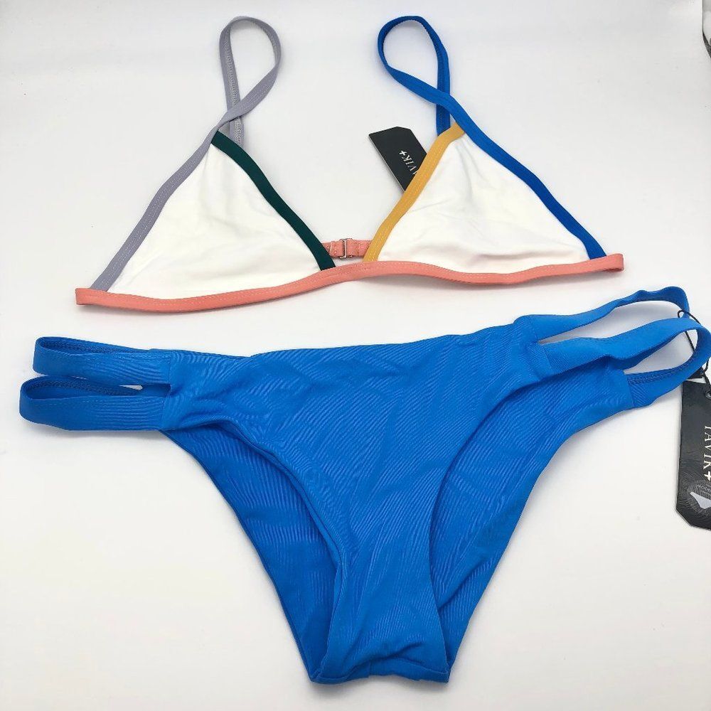 New Tavik Blue & White Colorblock Bikini - Size L